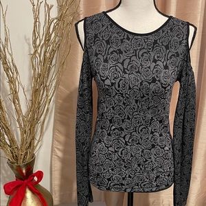 Black With Gray Cold Shoulder Sweater Top